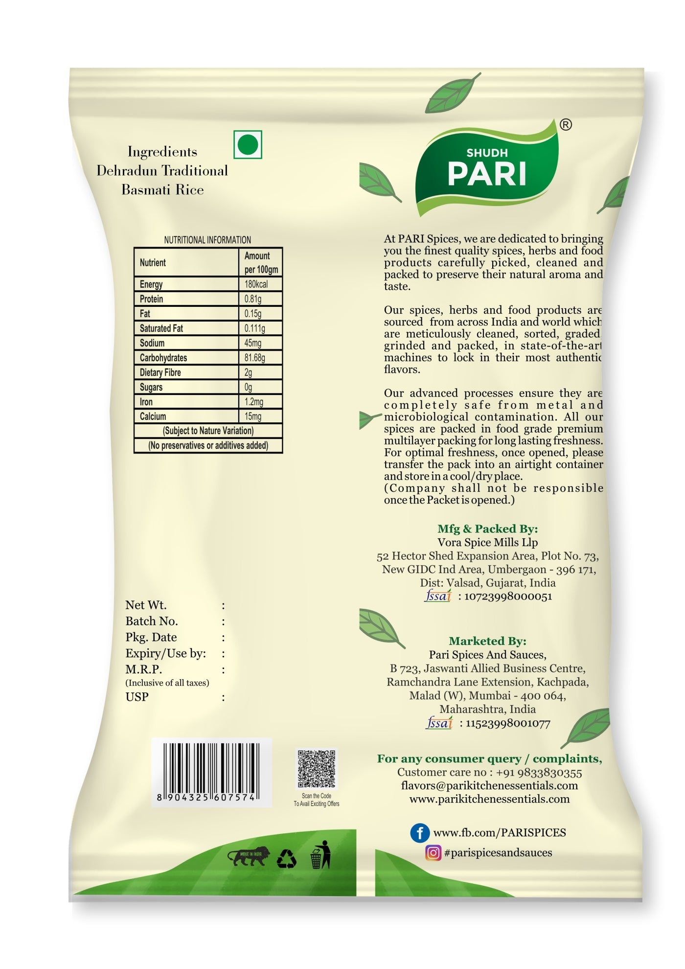 Shudh Pari Dehradun Traditional Basmati Rice | Aromatic Long Grain - 1 Kg