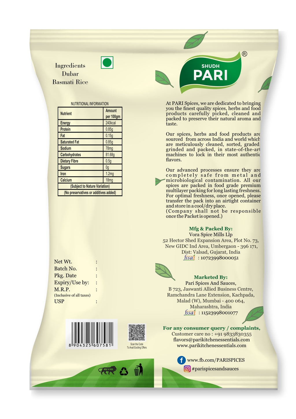 Shudh Pari Dubar Basmati Rice | Aromatic Everyday Basmati - 1 Kg