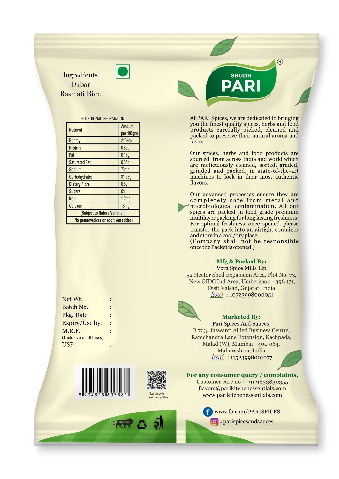 Shudh Pari Dubar Basmati Rice | Aromatic Everyday Basmati - 1 Kg