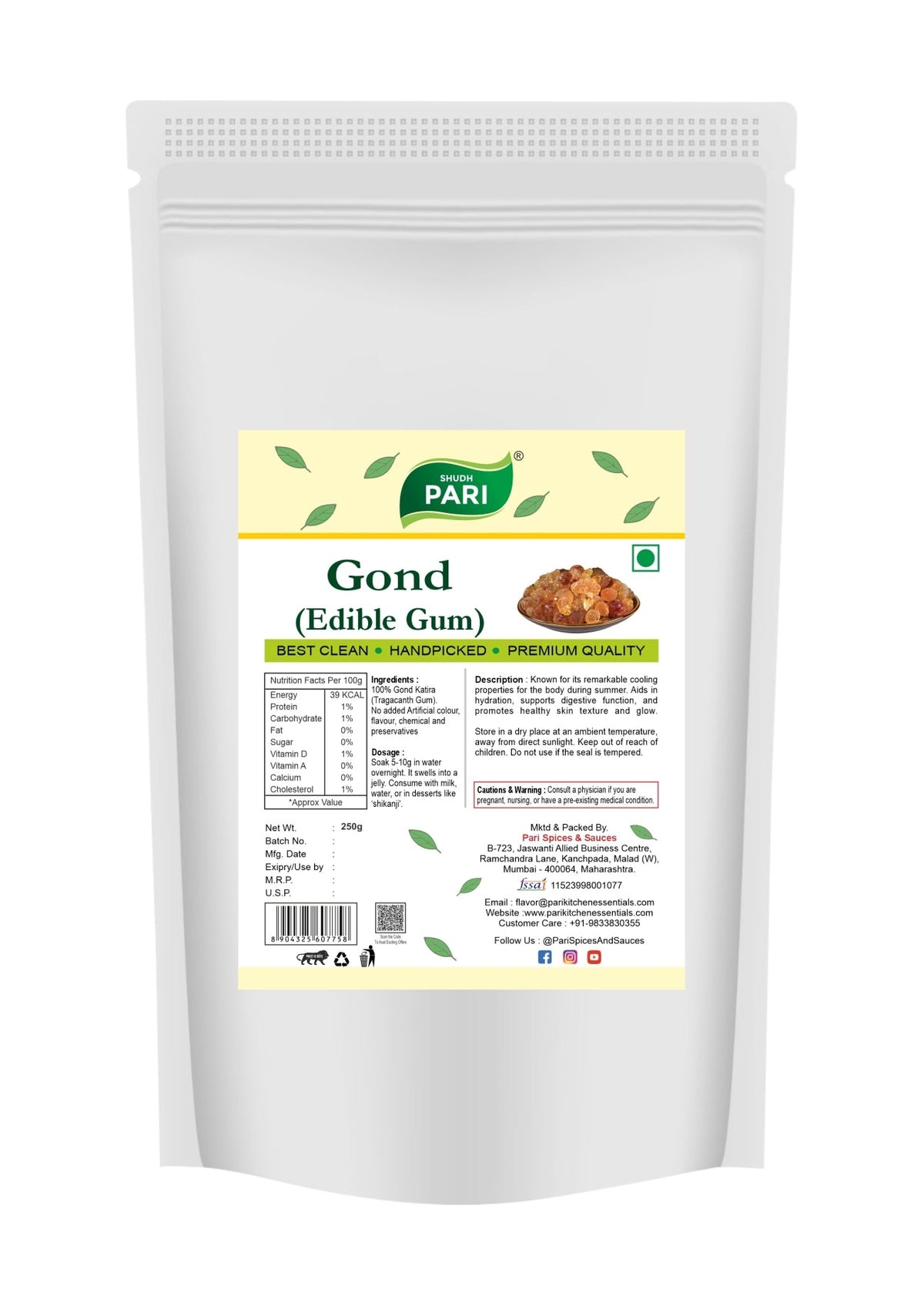 Shudh Pari Gond Edible Gum - 250 gm Pari Spices and Sauces
