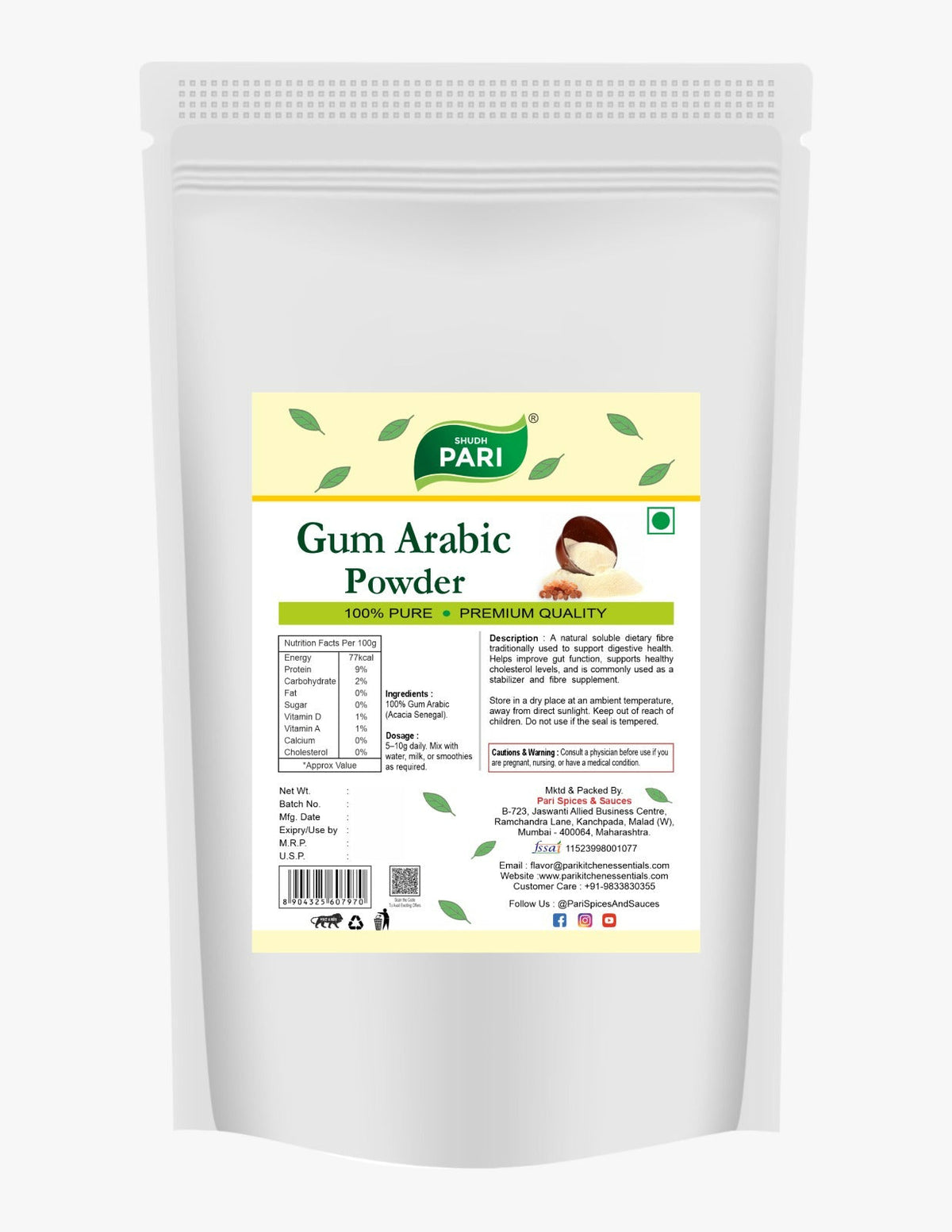 Shudh Pari Gum Arabic Powder - 250 gm Pari Spices and Sauces